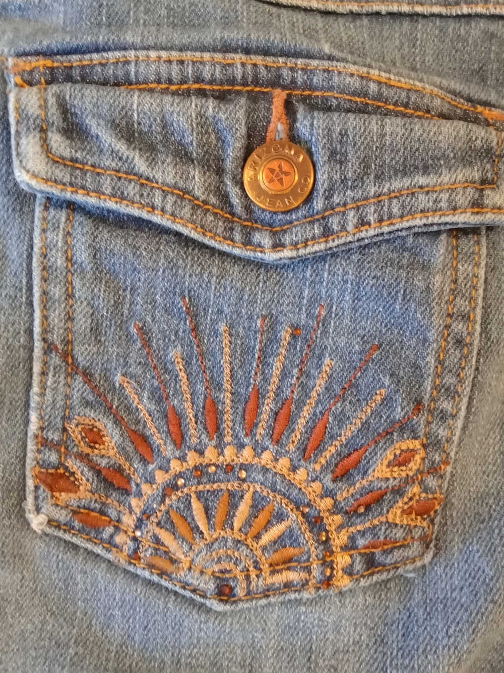 Arizona Butterfly Logo Embroidered Sunrise Pocket Blue Denim Jeans Girls Size 14